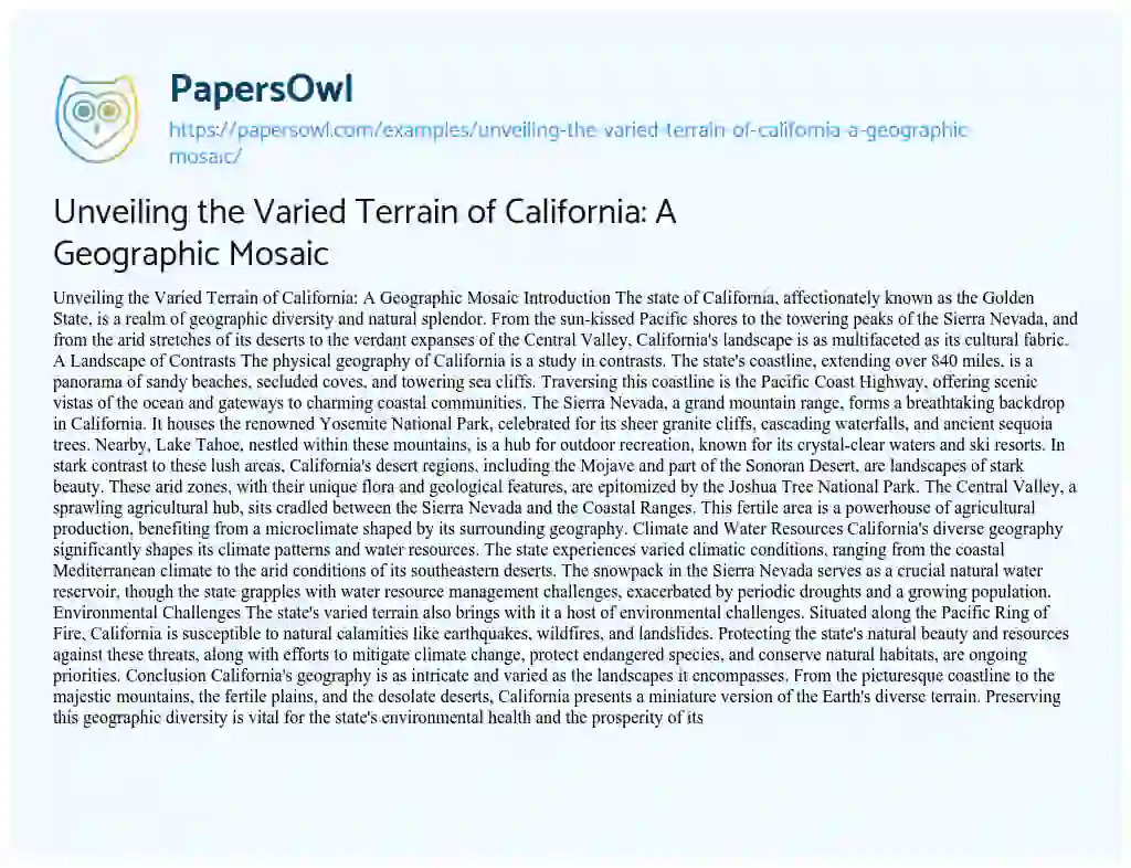 Essay on Unveiling the Varied Terrain of California: a Geographic Mosaic
