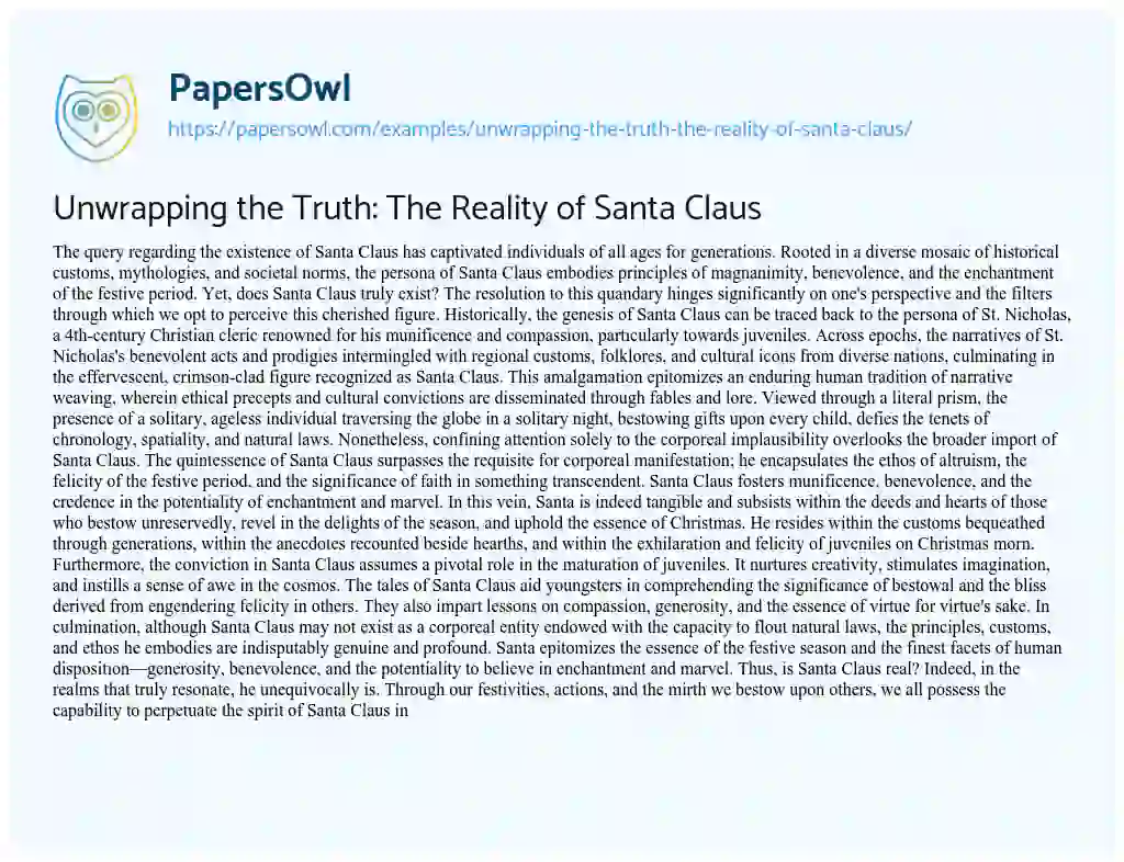 Essay on Unwrapping the Truth: the Reality of Santa Claus