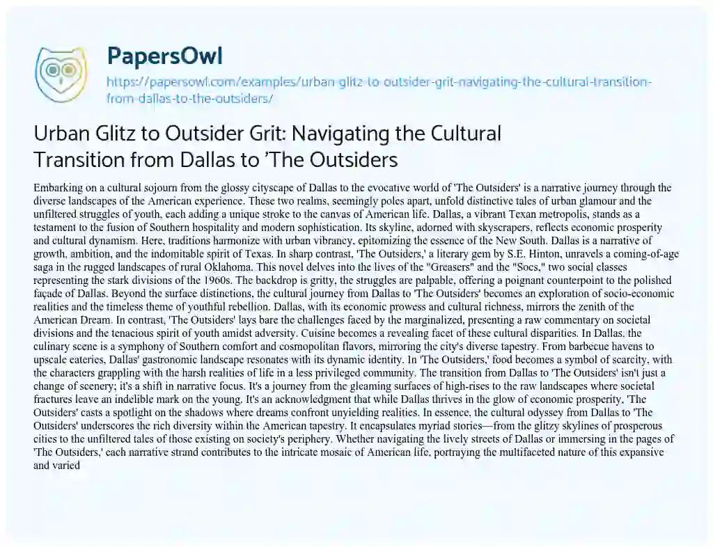 Essay on Urban Glitz to Outsider Grit: Navigating the Cultural Transition from Dallas to ‘The Outsiders