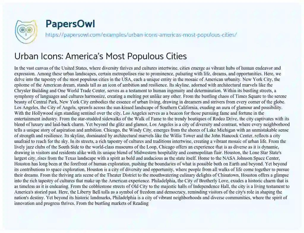 Essay on Urban Icons: America’s most Populous Cities