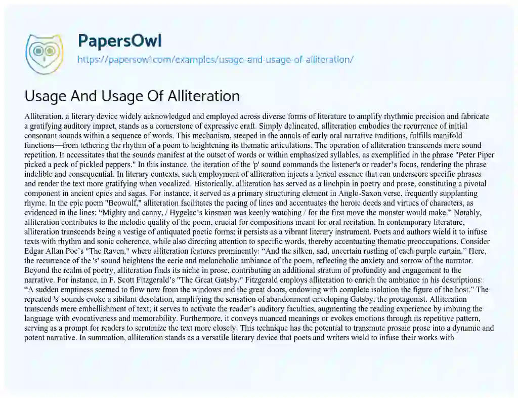 Essay on Usage and Usage of Alliteration