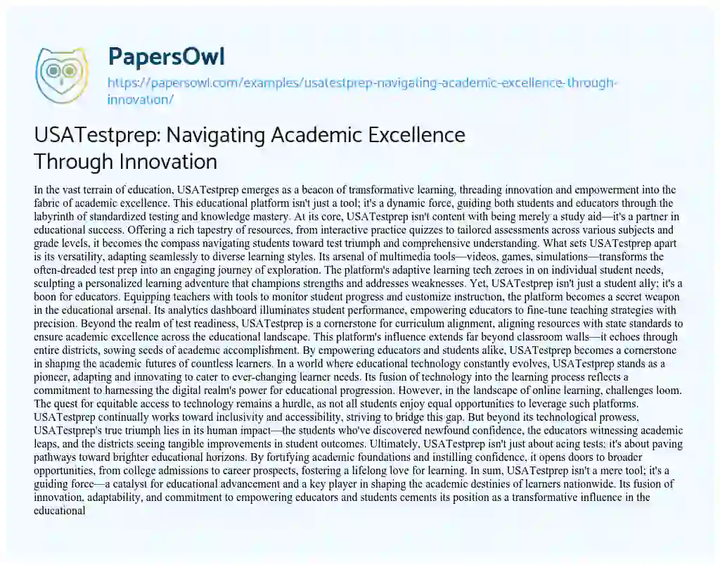 Essay on USATestprep: Navigating Academic Excellence through Innovation