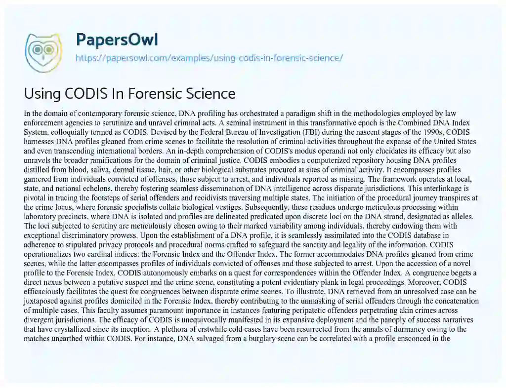 Essay on Using CODIS in Forensic Science