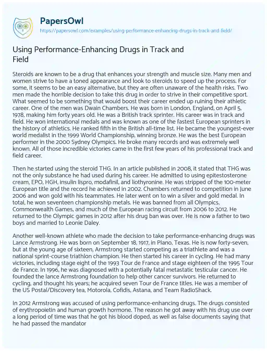 Essay on Using Performance-Enhancing Drugs in Track and Field
