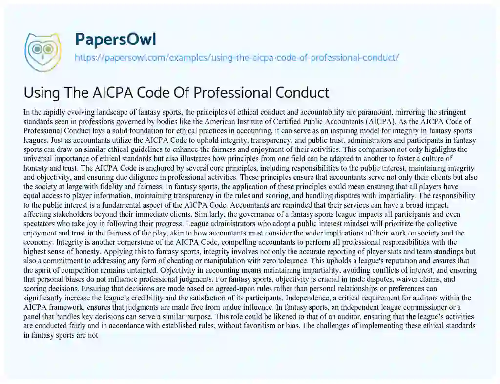 Essay on Using The AICPA Code Of Professional Conduct