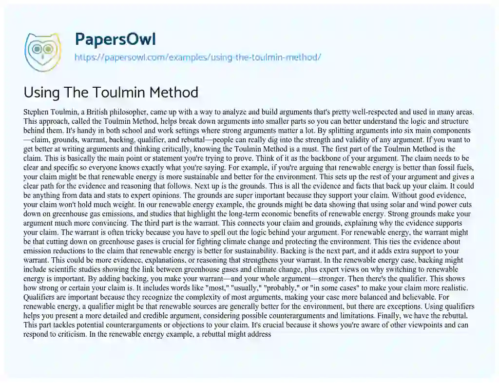 Essay on Using the Toulmin Method