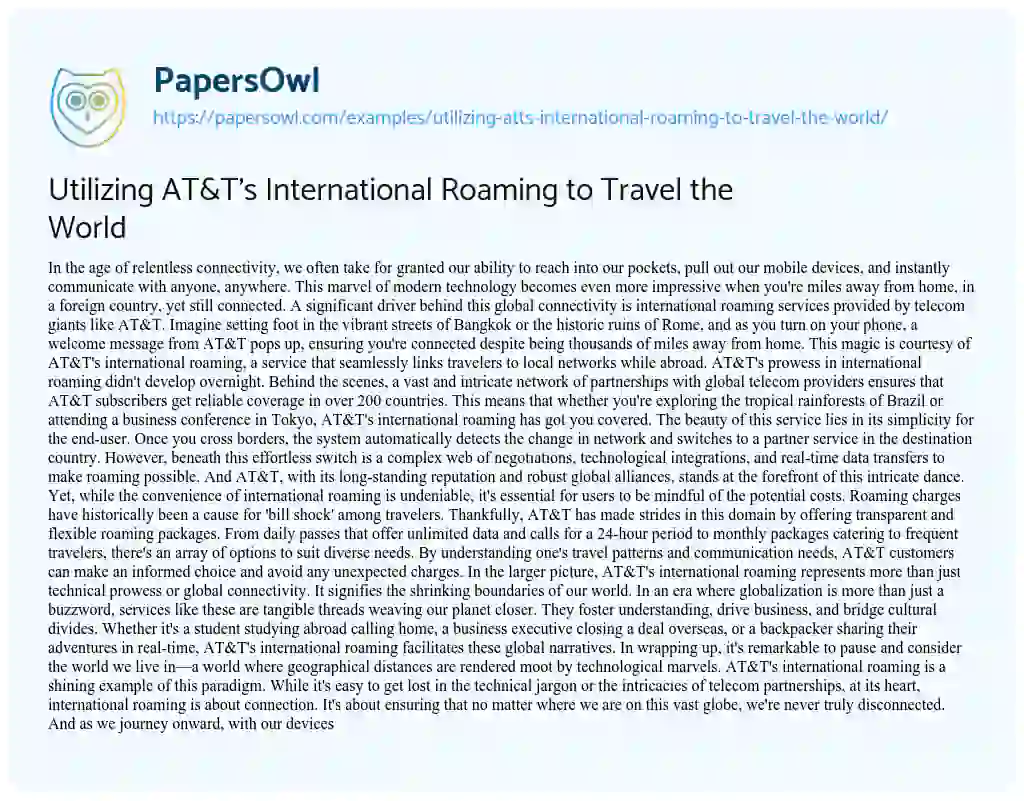 Essay on Utilizing AT&T’s International Roaming to Travel the World
