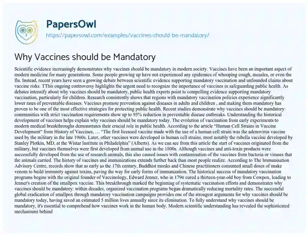 Essay on Vaccines should be Mandatory