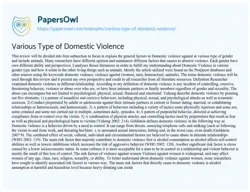Essay on Various Type of Domestic Violence