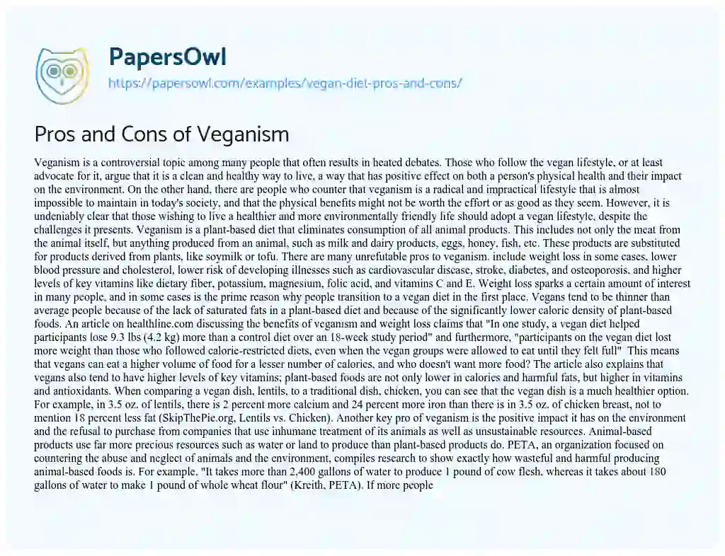 Pros and Cons of Veganism essay