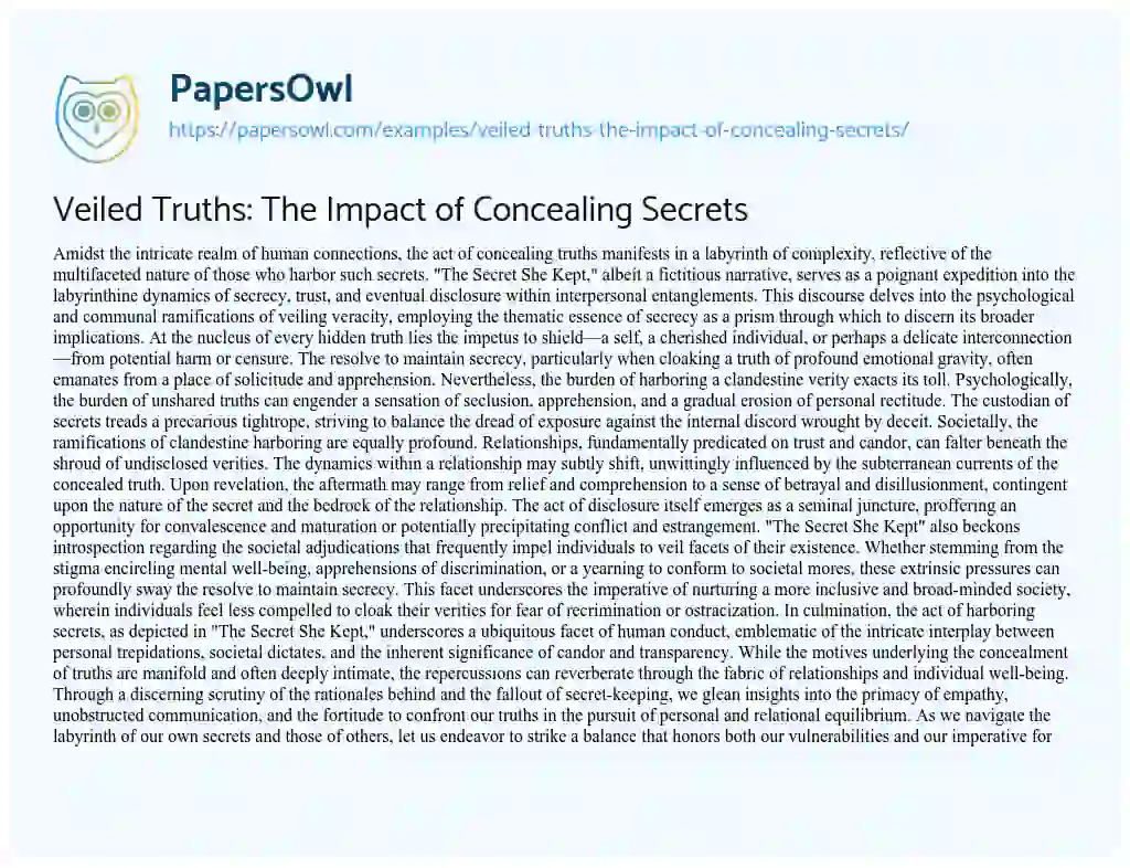 Essay on Veiled Truths: the Impact of Concealing Secrets