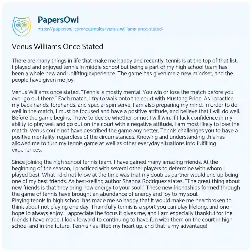 Essay on Venus Williams once Stated