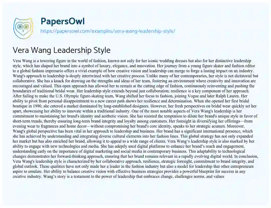 Essay on Vera Wang Leadership Style