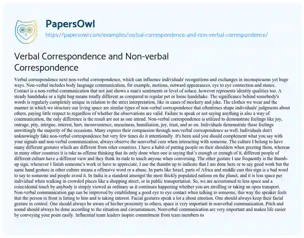 Essay on Verbal Correspondence and Non-verbal Correspondence