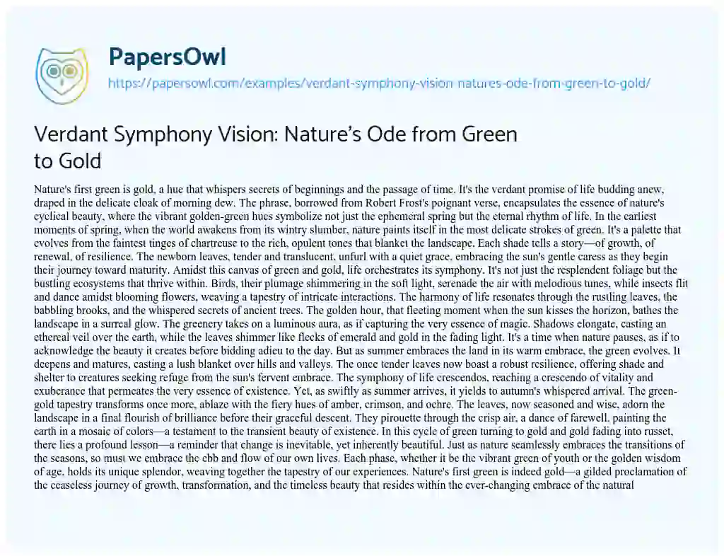 Essay on Verdant Symphony Vision: Nature’s Ode from Green to Gold
