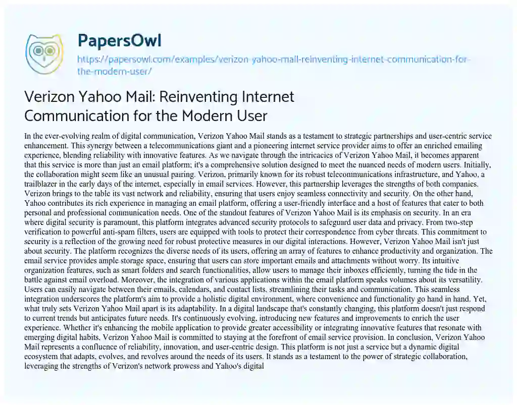 Essay on Verizon Yahoo Mail: Reinventing Internet Communication for the Modern User