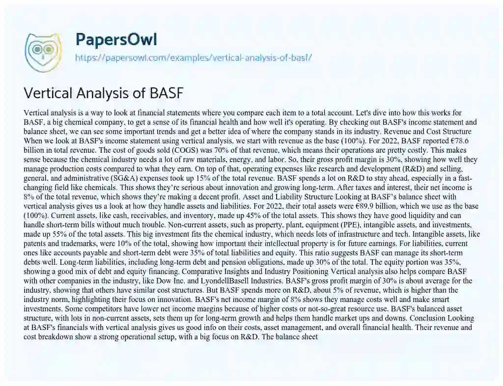 Essay on Vertical Analysis of BASF