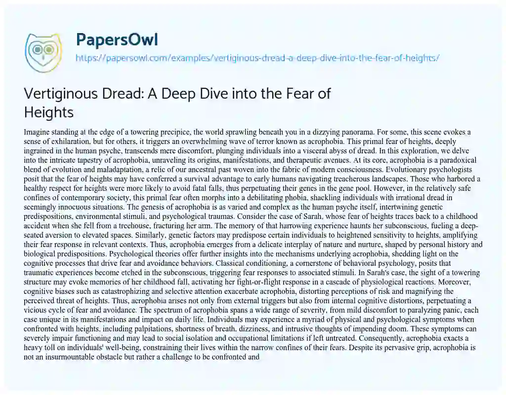 Essay on Vertiginous Dread: a Deep Dive into the Fear of Heights