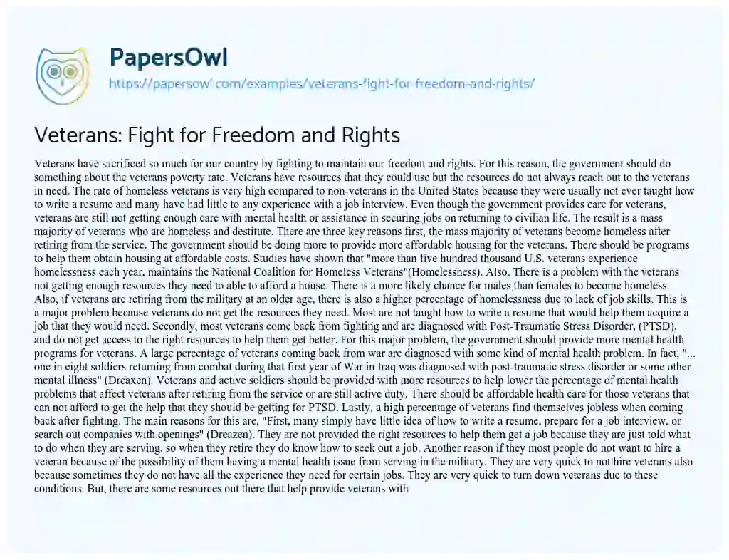 Essay on Veterans: Fight for Freedom and Rights