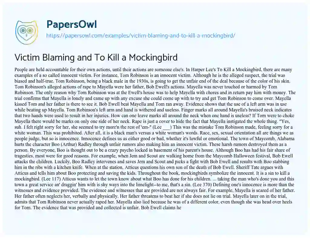 Victim Blaming and to Kill a Mockingbird essay