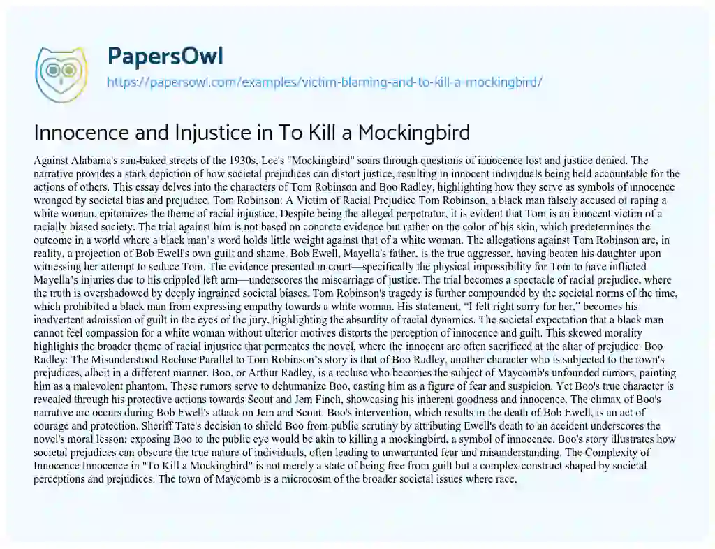 Essay on Victim Blaming and to Kill a Mockingbird