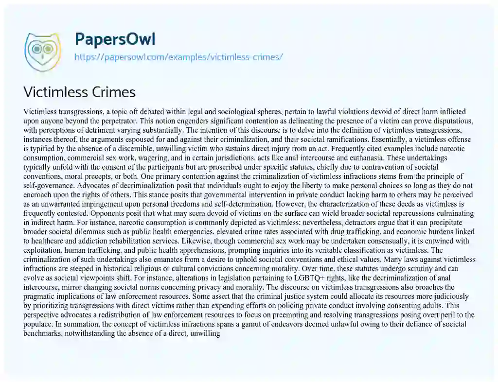 Essay on Victimless Crimes