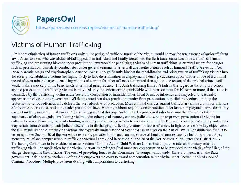 Essay on Victims of Human Trafficking