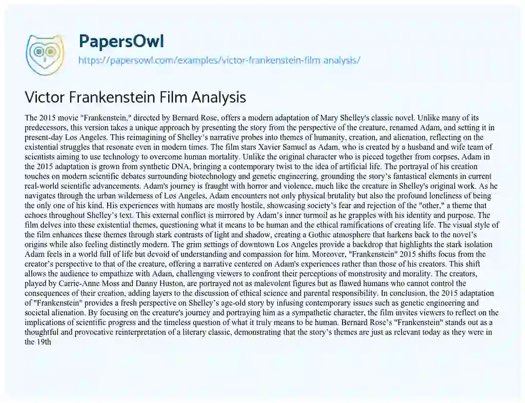 Essay on Victor Frankenstein Film Analysis