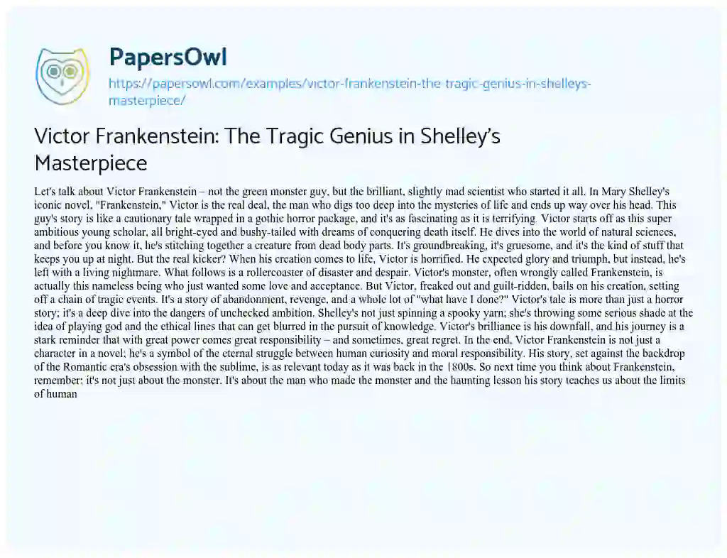 Essay on Victor Frankenstein: the Tragic Genius in Shelley’s Masterpiece