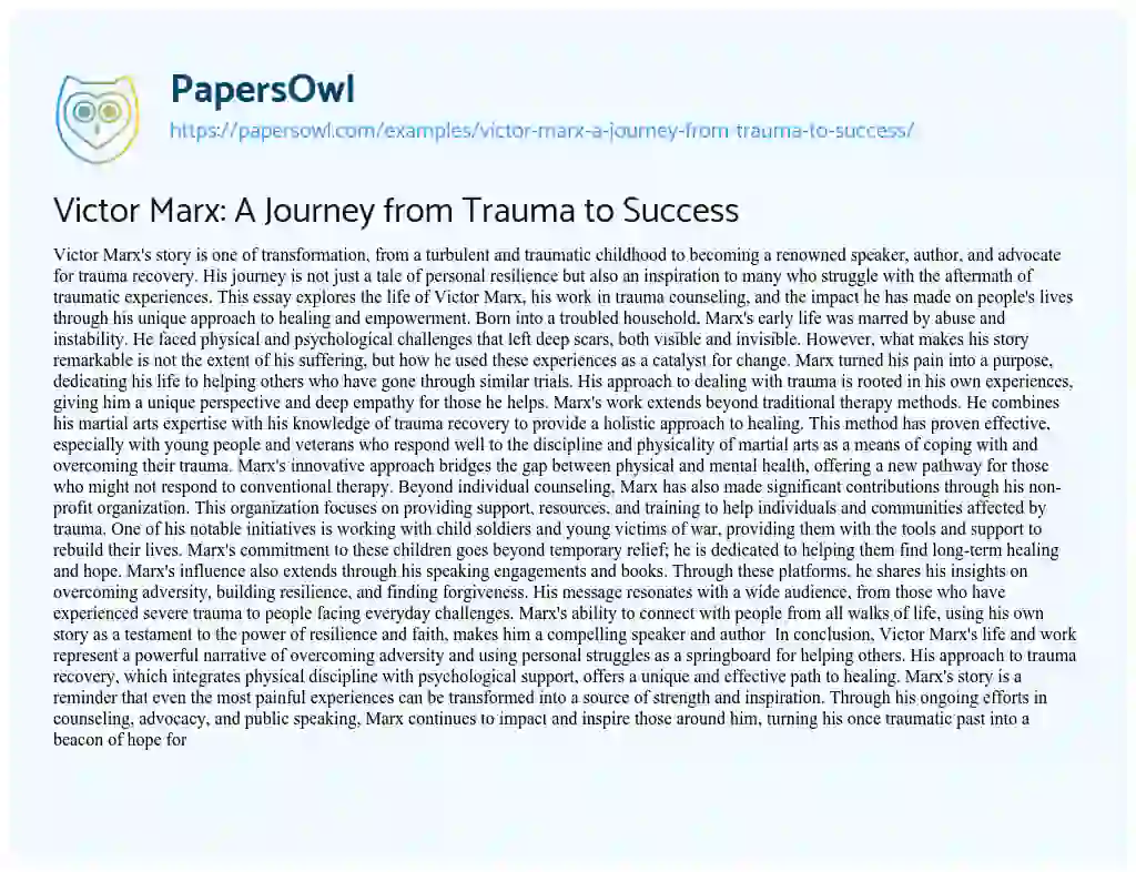 Essay on Victor Marx: a Journey from Trauma to Success