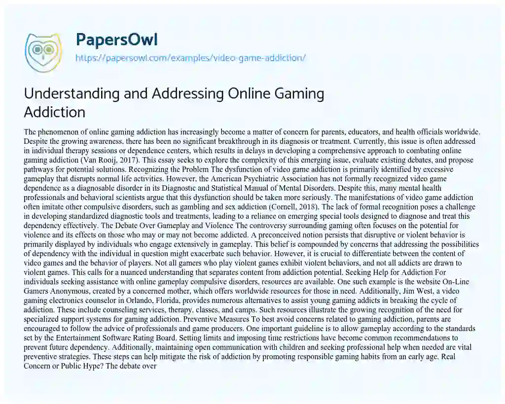 Essay on Online Games Addiction