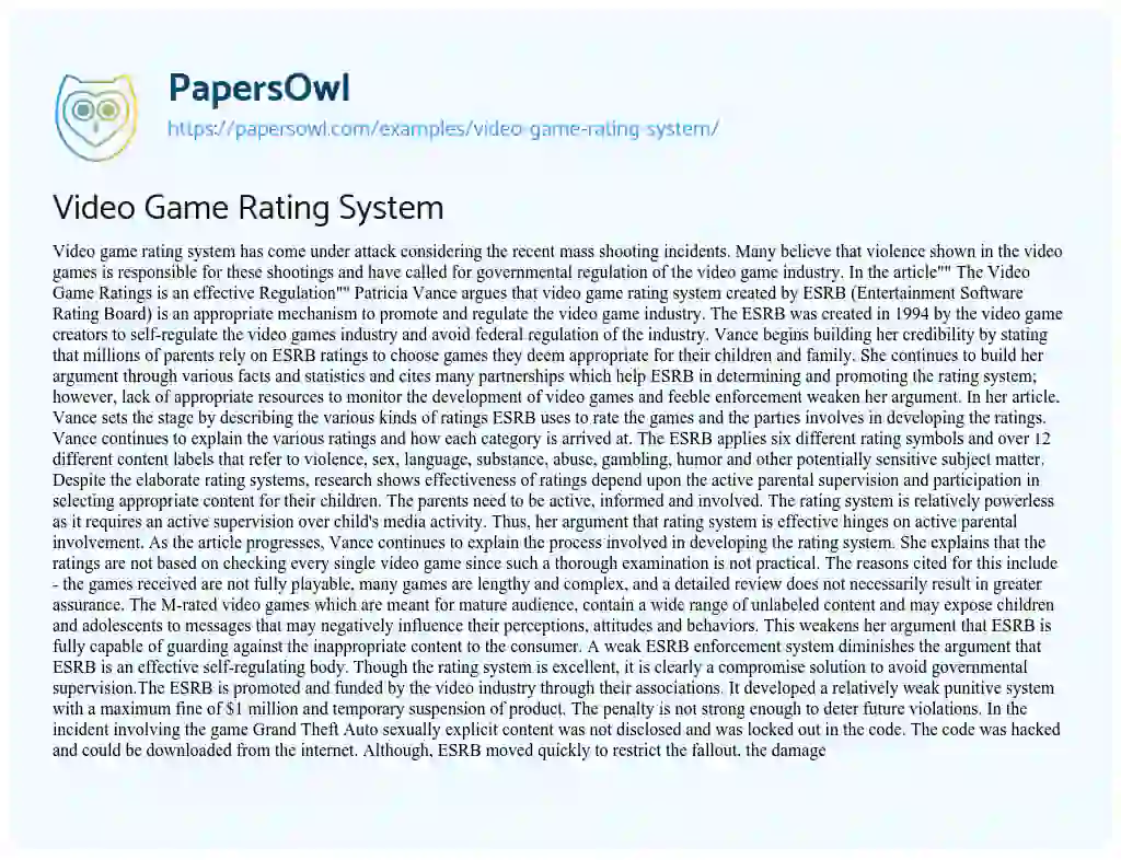 Video Game Rating System essay