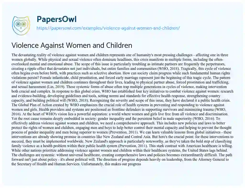 Essay on Violence against Women and Children