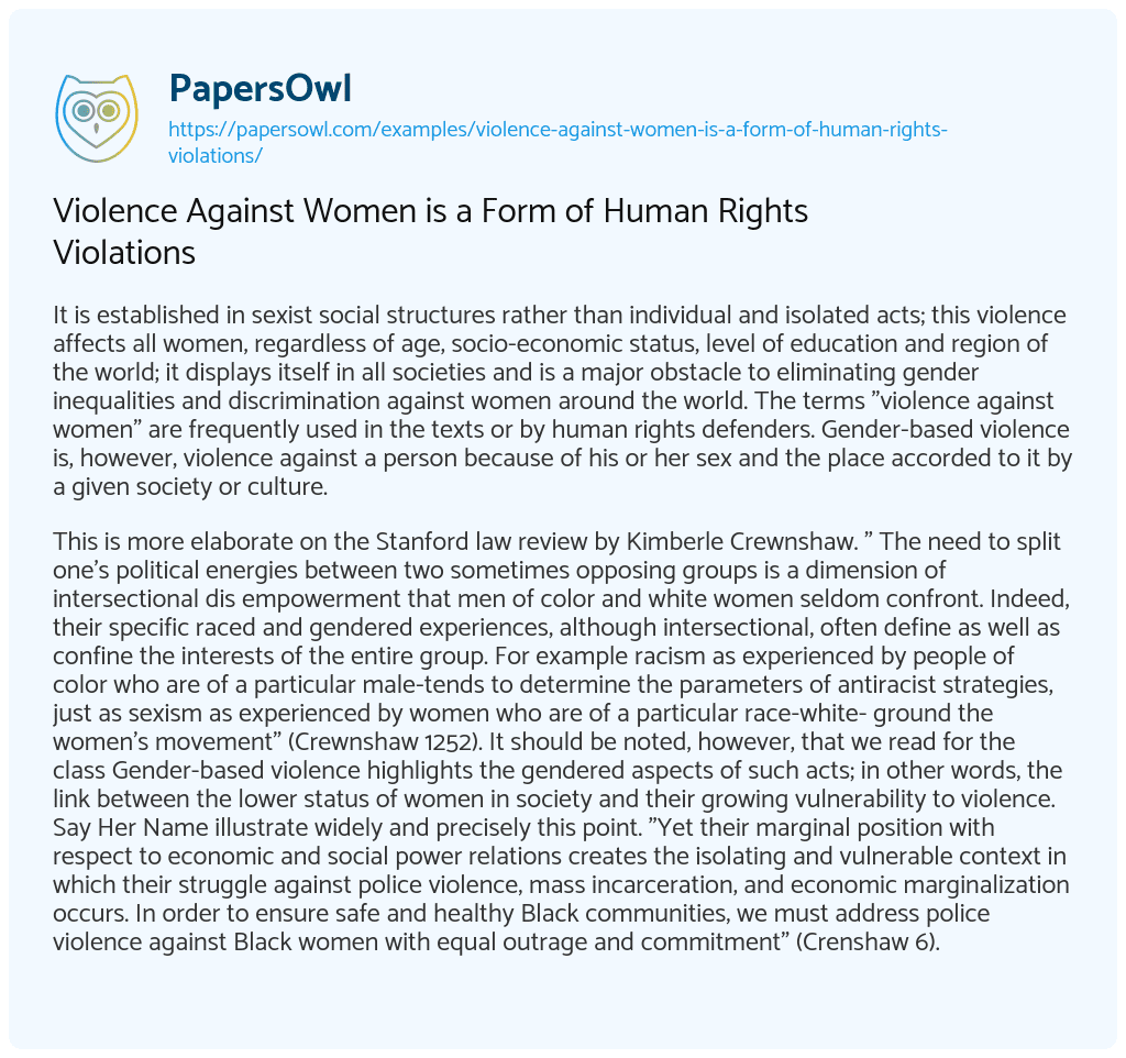 Essay on Violence against Women is a Form of Human Rights Violations
