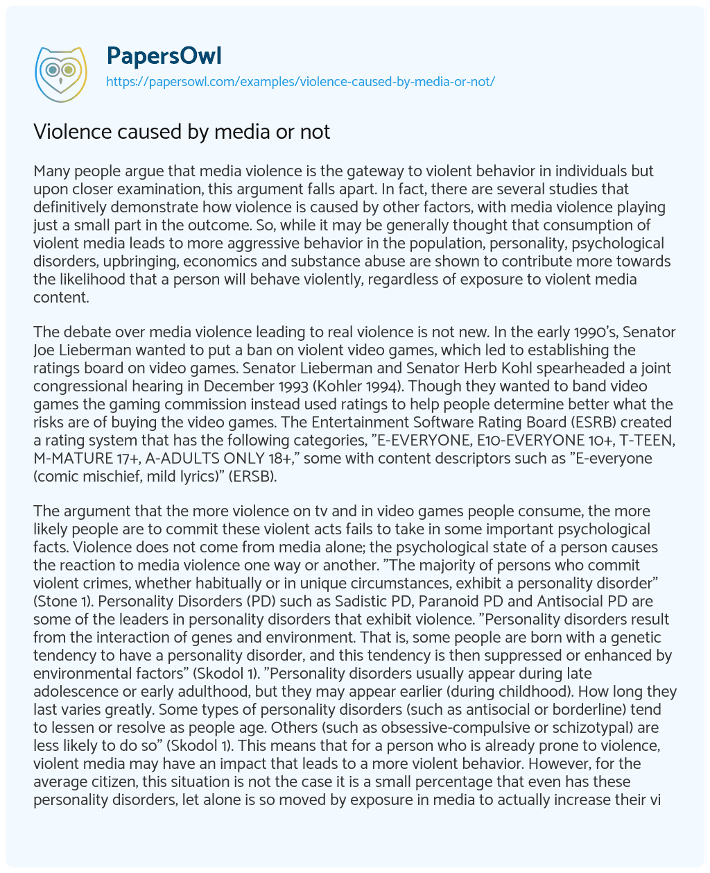 Violence Caused by Media or not essay
