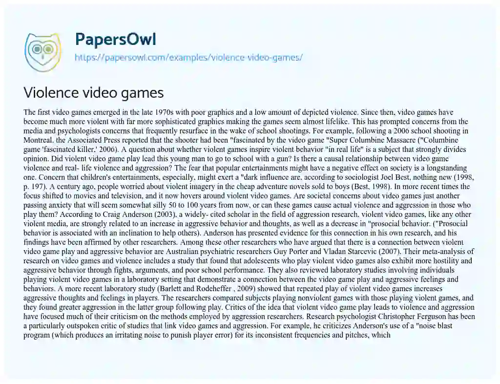 research paper on video game violence