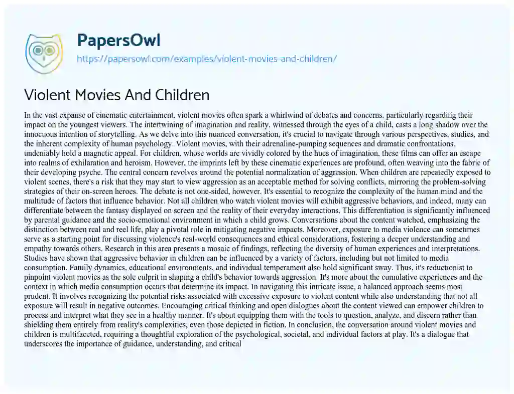Essay on Violent Movies and Children