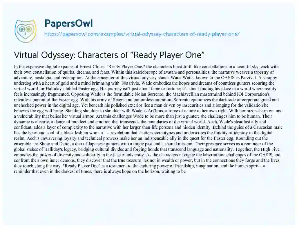 Essay on Virtual Odyssey: Characters of “Ready Player One”