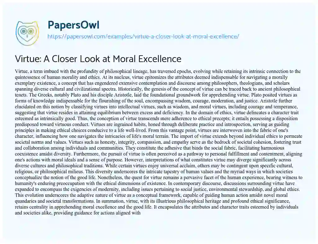 Essay on Virtue: a Closer Look at Moral Excellence