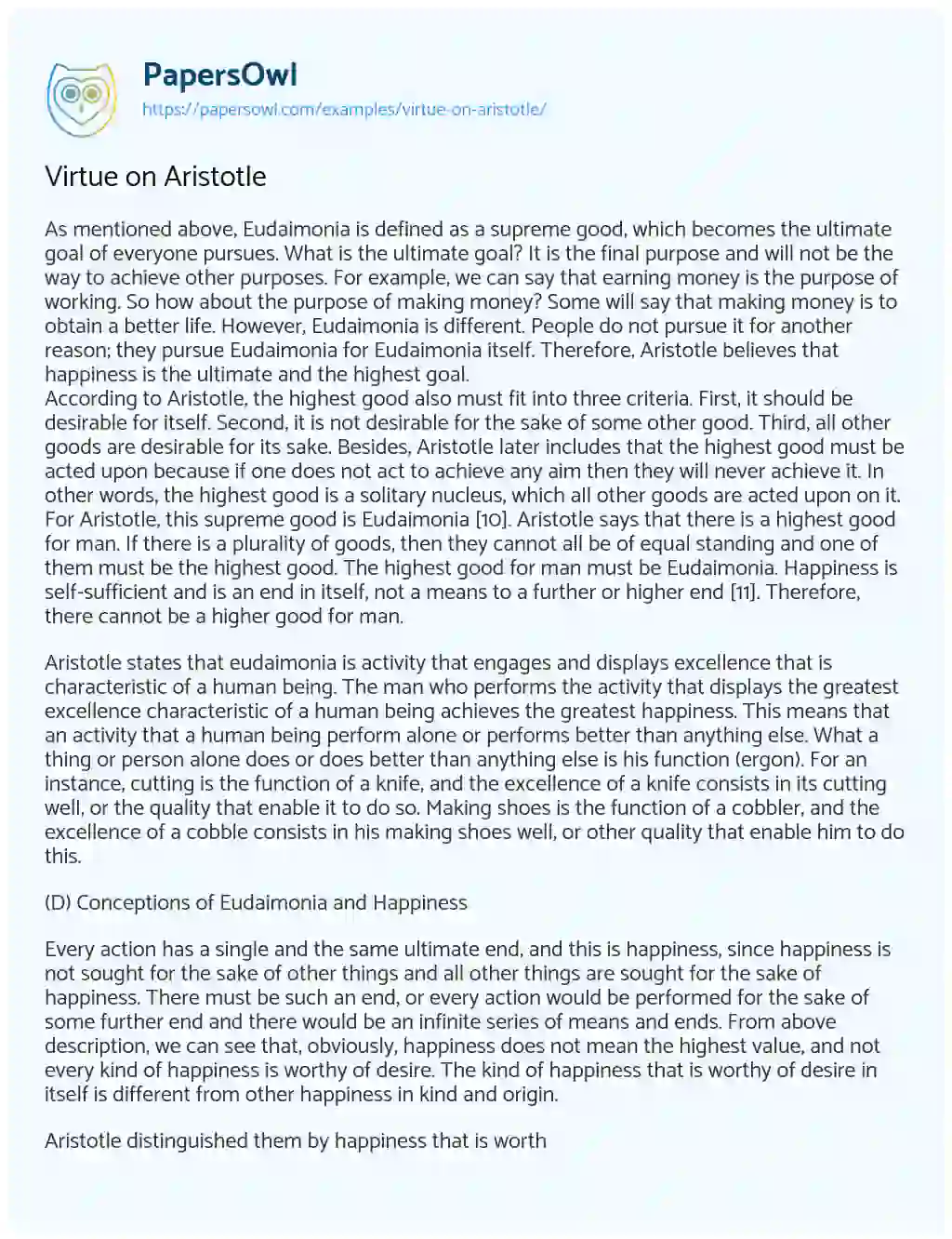 Virtue on Aristotle essay