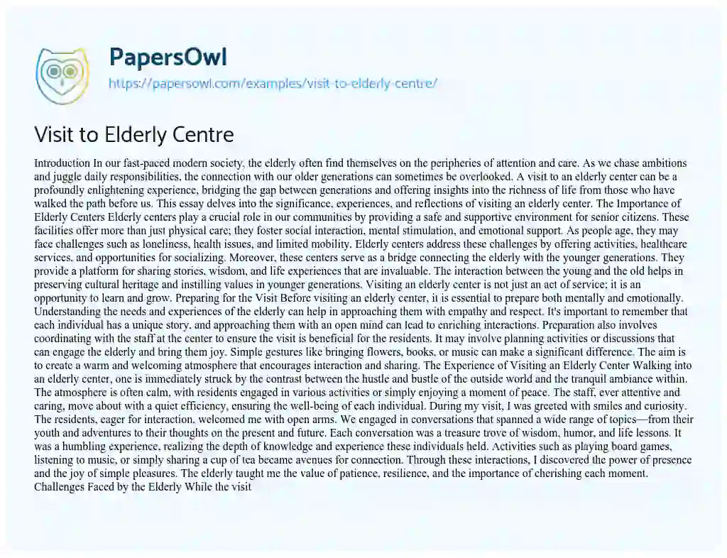 Essay on Visit to Elderly Centre