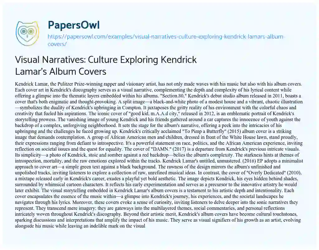 Essay on Visual Narratives: Culture Exploring Kendrick Lamar’s Album Covers