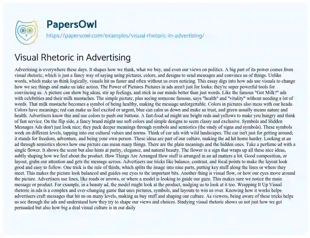 Essay on Visual Rhetoric in Advertising