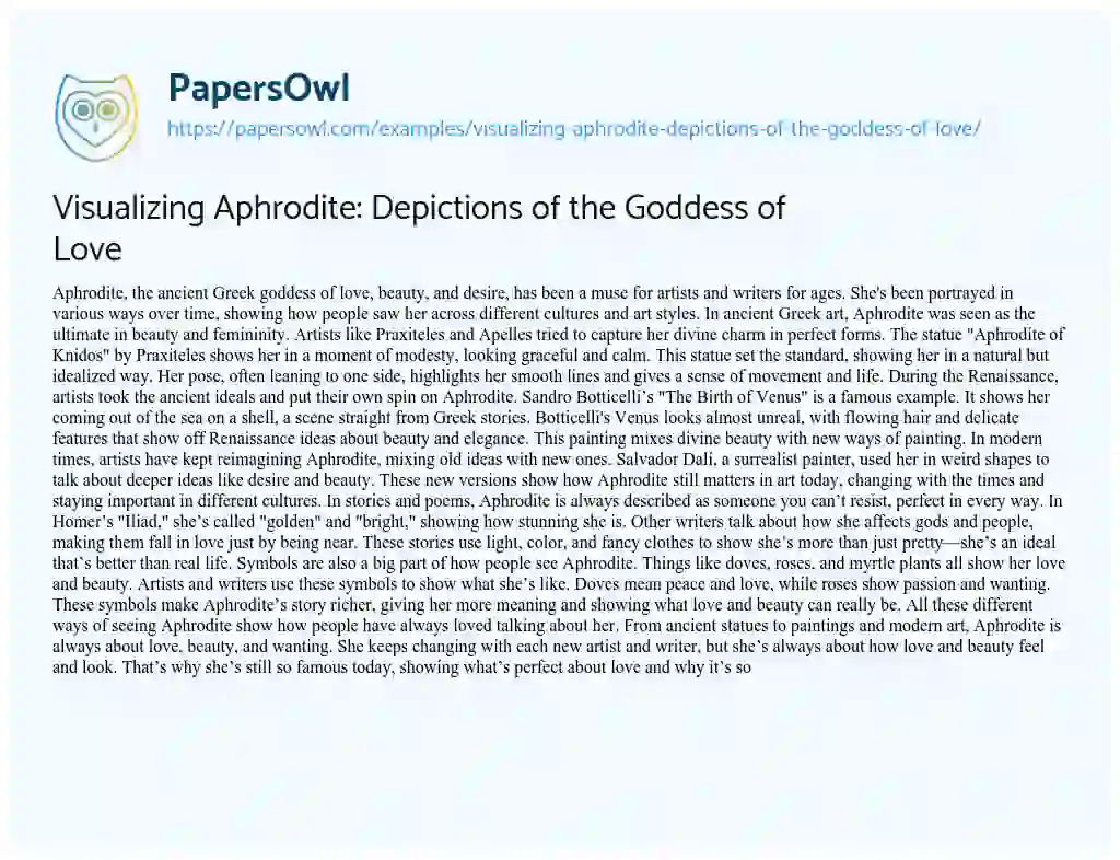 Essay on Visualizing Aphrodite: Depictions of the Goddess of Love