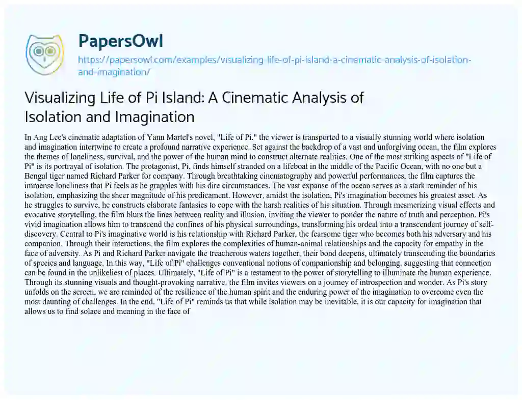 Essay on Visualizing Life of Pi Island: a Cinematic Analysis of Isolation and Imagination