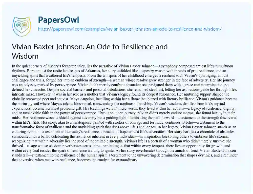 Essay on Vivian Baxter Johnson: an Ode to Resilience and Wisdom