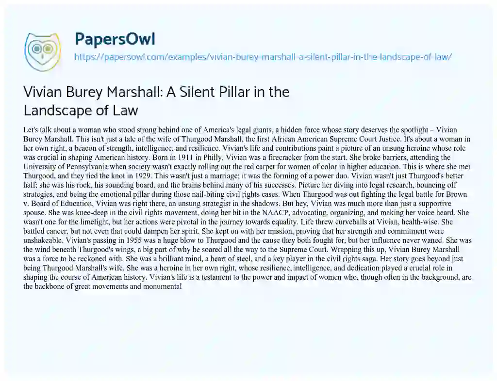Essay on Vivian Burey Marshall: a Silent Pillar in the Landscape of Law