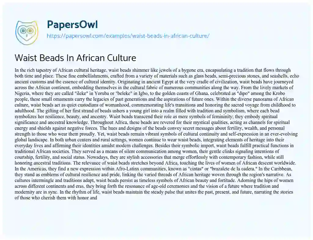 Essay on Waist Beads in African Culture