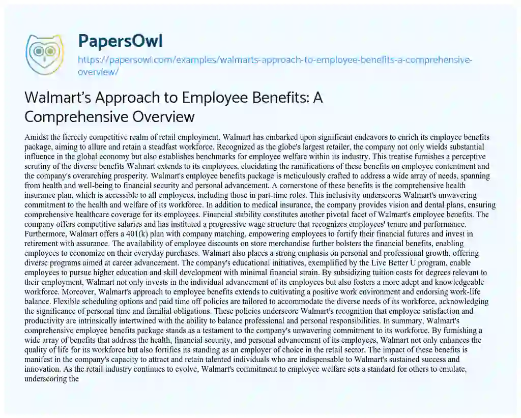 Essay on Walmart’s Approach to Employee Benefits: a Comprehensive Overview