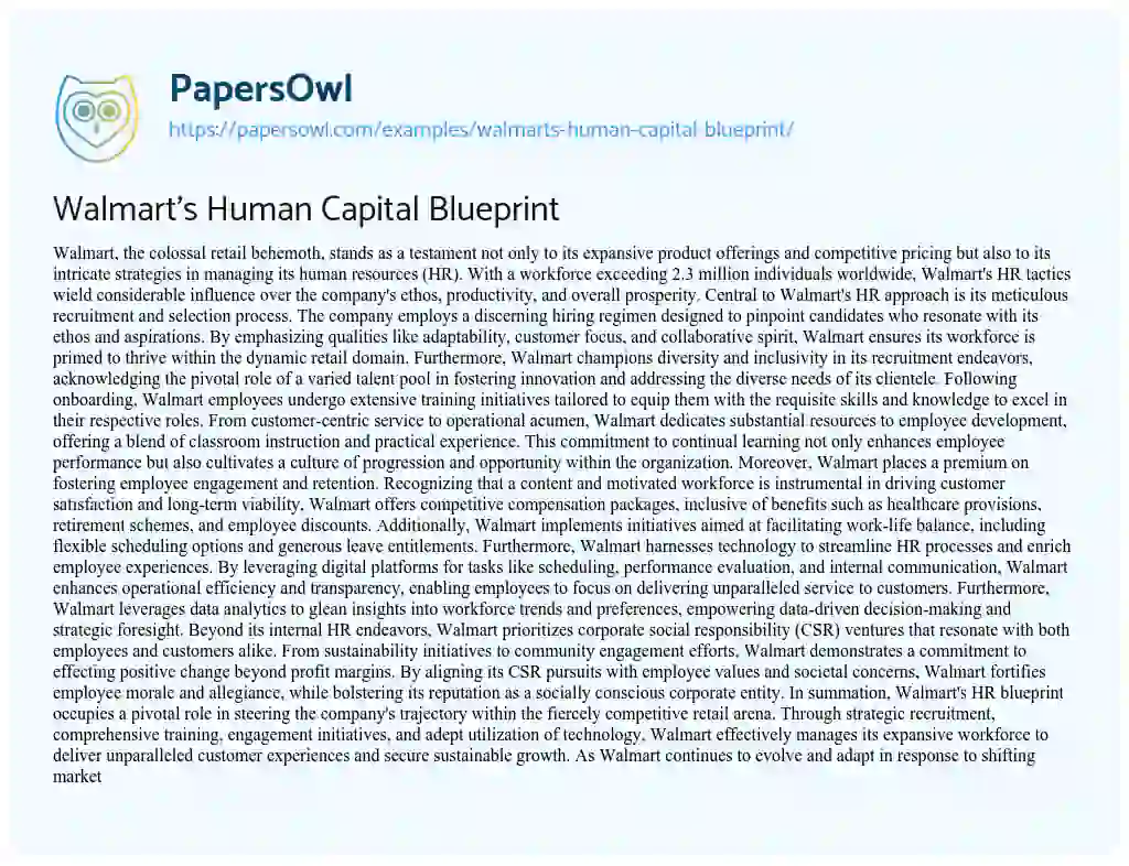 Essay on Walmart’s Human Capital Blueprint